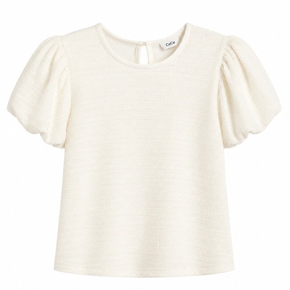 CeCe White Textured Knit Bubble Sleeve Top XL New With Tags